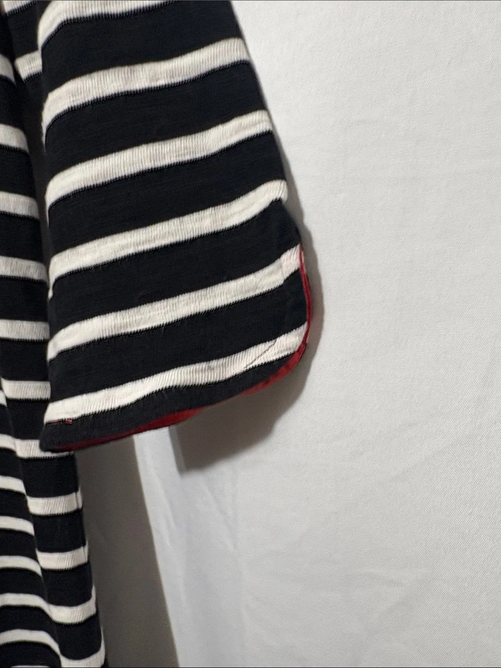 Talbots Black and White Striped Midi Dress with Red Neck Trim